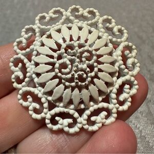 Monet Vintage White Filigree Enamel Brooch